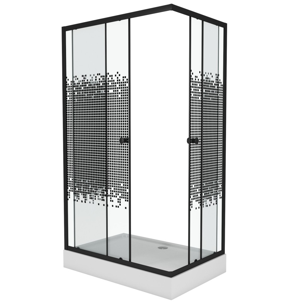 Душевой уголок Niagara Eco NG-018-14Q BLACK (100х80х195) низкий поддон(13см),черный,стекло мозаика,2 места