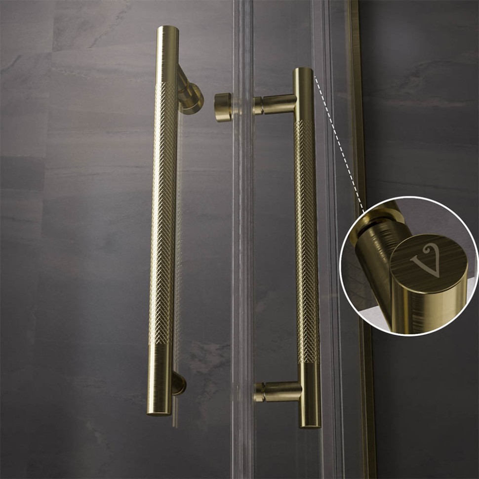 Душевой угол Veconi Premium Trento PTC-20G, 1100Х800x2000, брашированное золото, стекло прозрачное