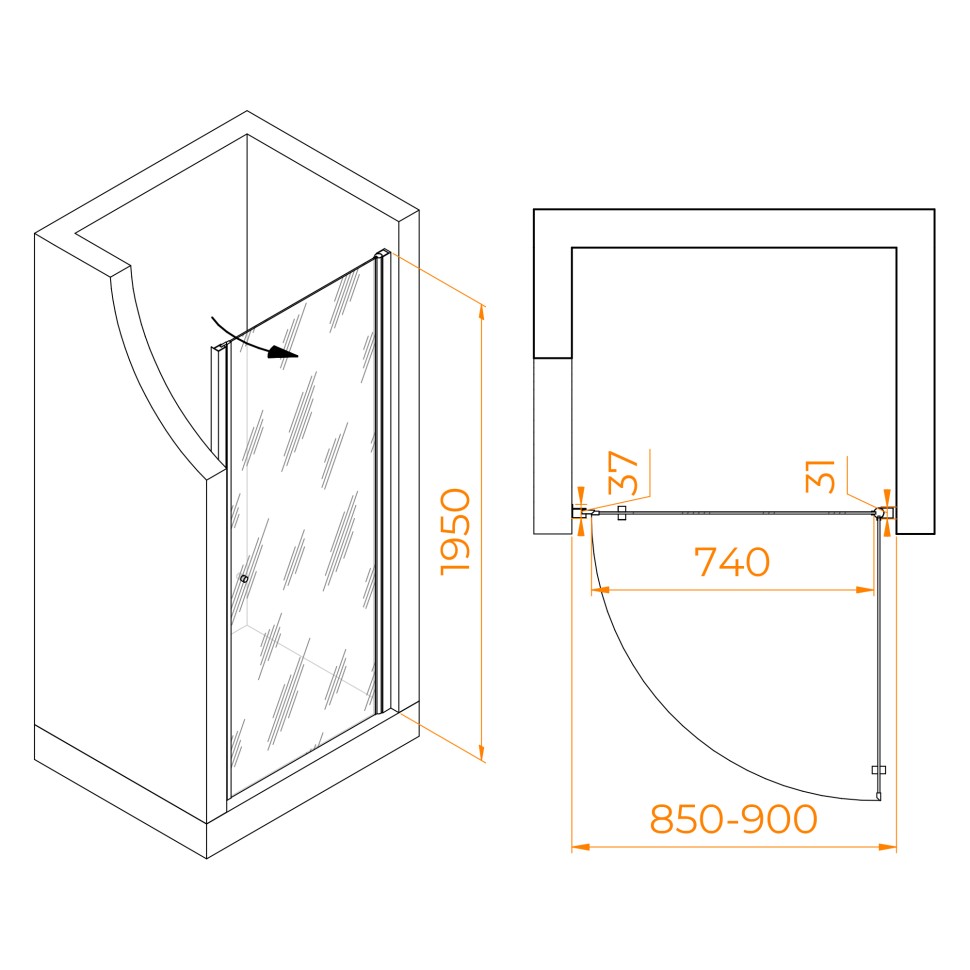 Душевая дверь Dolphin TN-03B (Прозрачное, 900)