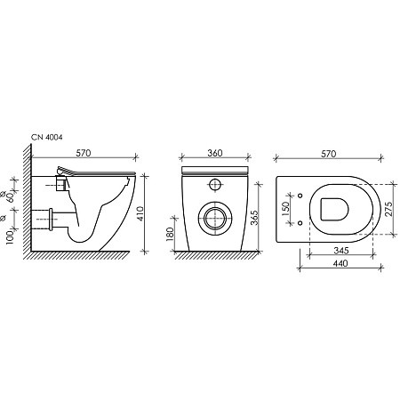 Напольный приставной унитаз Metropol Rimless CN4004MB