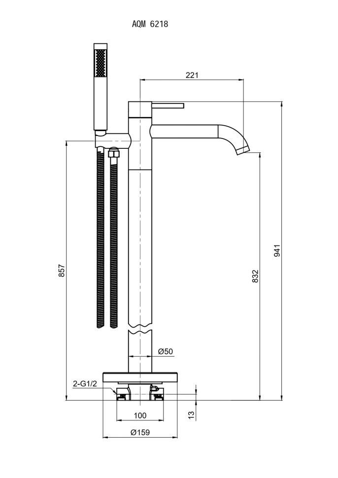 AQM6218MB Siena Смеситель для ванны, напольный (монтажная часть в комплекте), черный матовый