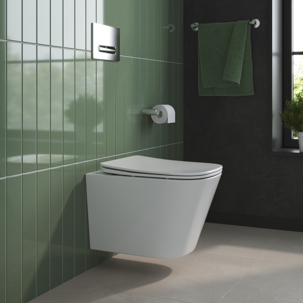 Унитаз подвесной безободковый с сиденьем BelBagno DUE 2.0 BB7107CHR/SC