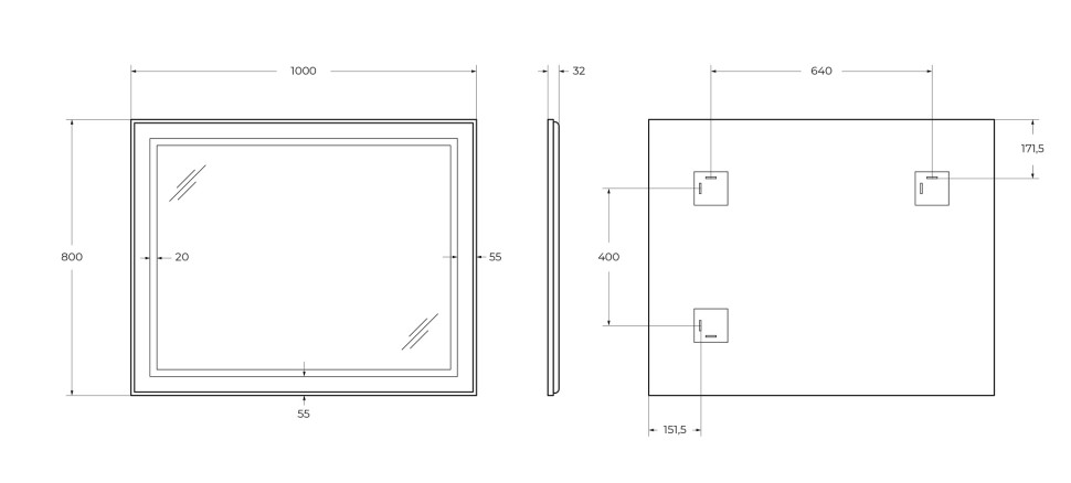 Зеркало BelBagno SPC-KRAFT-1000-800-SENS-AL