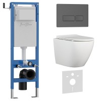 Комплект 3в1 IBERICA BLANCA инсталляция SILENCIO MINI, унитаз BILBAO ALTO белый, кнопка смыва ESTI-R серый матовый (IB.001M.BLA.231.218)