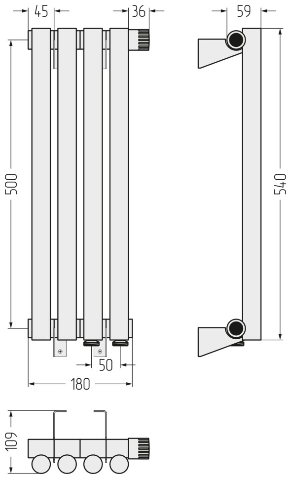 Эстет-1 EU50 правый 500х180 4 секции