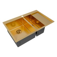 Мойка нерж. сталь KRONER 78/2SF, PM227851-BGL, брашированное золото, левая, 780х510мм, Paulmark