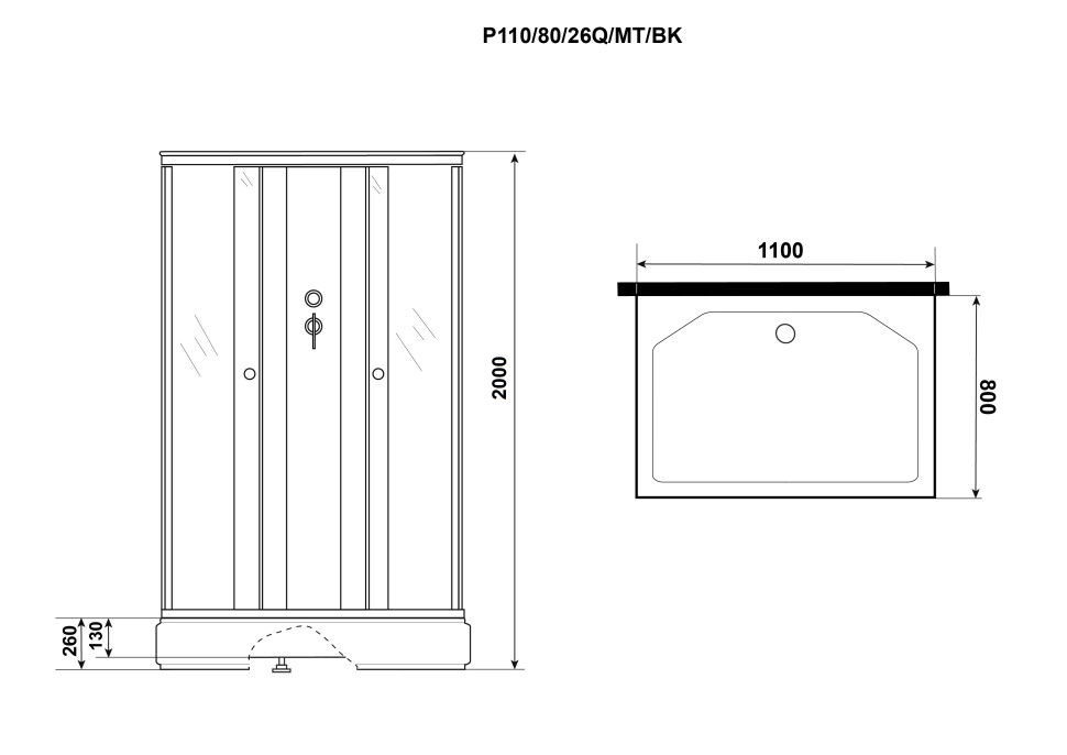 Душевая кабина Niagara Promo P110/80/26Q/MT/BK (110х80х200) 4 места