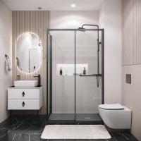 Душевое ограждение Grossman Style 100.K33.05.100.21.00-200.K33.05.100.21.00 (100х100х195) раздвижная,черный матовый,стекло прозрачное,2 места
