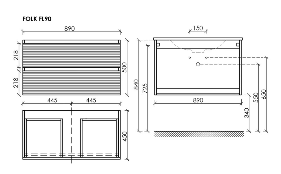 Тумба подвесная SANCOS Folk 890х445х500, c двумя ящиками оснащенными доводчиками, Bianco, арт.FL90W