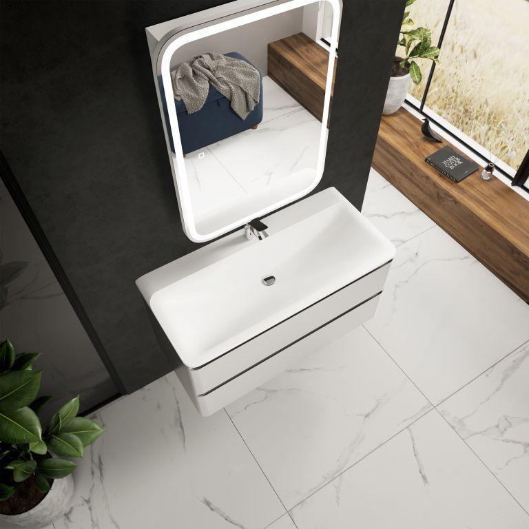 AQM900410WH "S4" тумба под умывальник подвесная 100 см., цвет белый глянец.