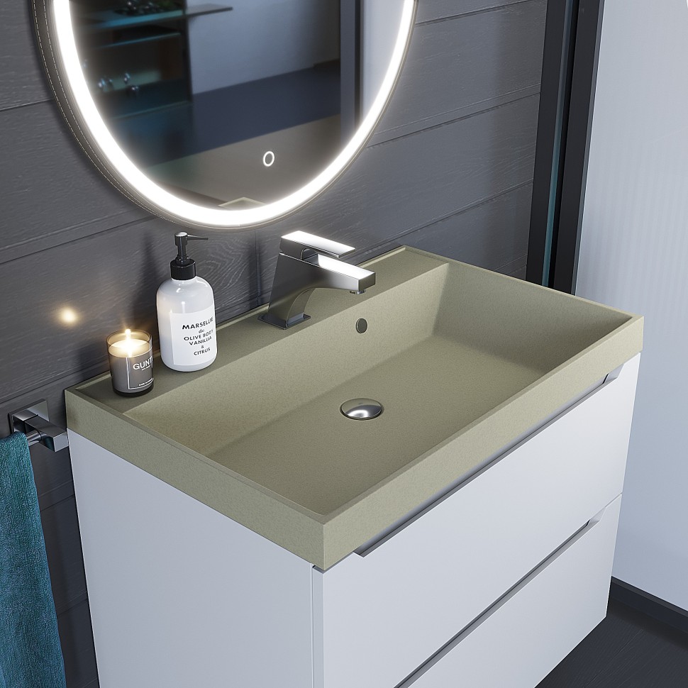 Раковина для ванной 70 см, Uperwood Classic Quartz, кварцевая, бежевая матовая, десерт