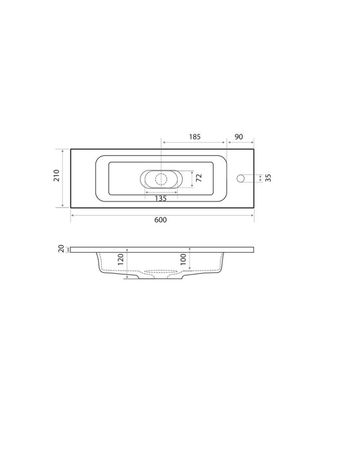 Раковина для ванной Uperwood Modul 60х21х12 см, белая глянцевая