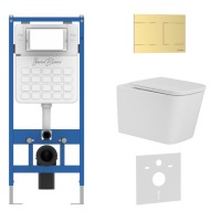 Комплект 3в1 IBERICA BLANCA инсталляция SILENCIO, унитаз TOLEDO ALTO белый, кнопка смыва INOX-R золото матовое (IB001.TLA.231.1503)