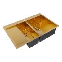 Мойка нерж. сталь KRONER 78/2SF, PM227851-BGR, брашированное золото, правая, 780х510мм, Paulmark