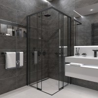 Душевой угол Veconi Rovigo RV-47B, 800x800x1950, черный, стекло прозрачное