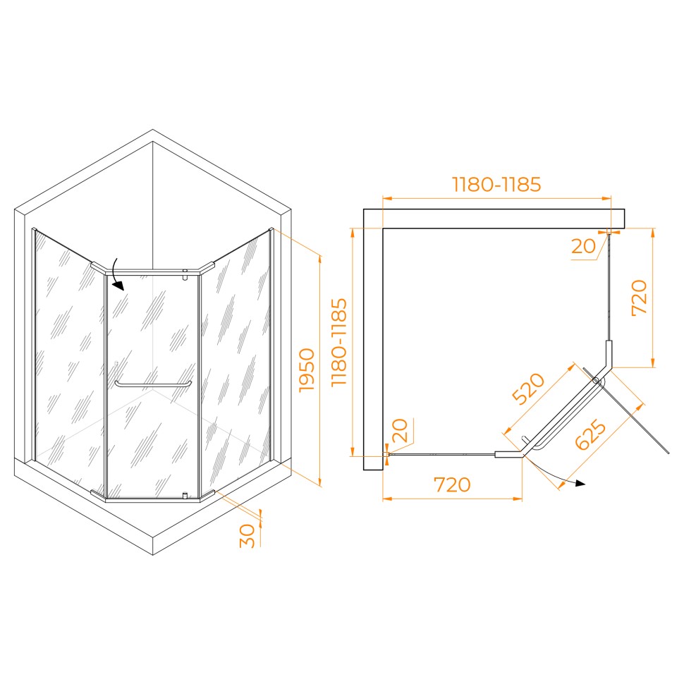 Душевой уголок RGW PA-081 (Матовое-Сатинат, 1200x1200)