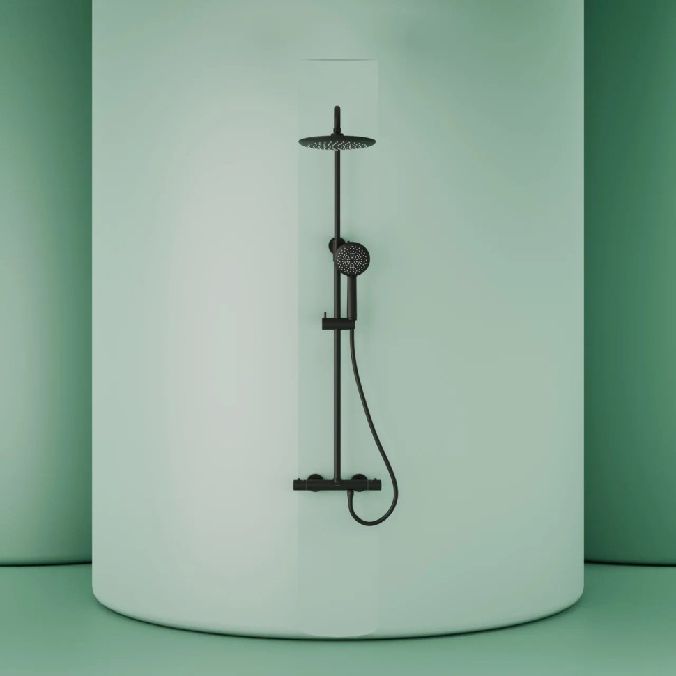 Душевая стойка SANCOS Game для душа с термостатическим смесителем, верхним и ручным душем, цвет черный матовый, арт. SC3002MB
