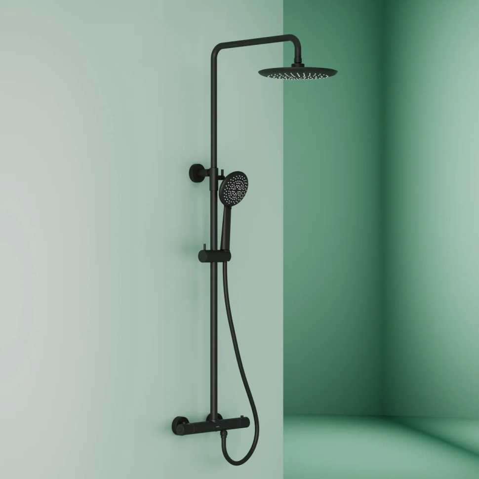 Душевая стойка SANCOS Game для душа с термостатическим смесителем, верхним и ручным душем, цвет черный матовый, арт. SC3002MB