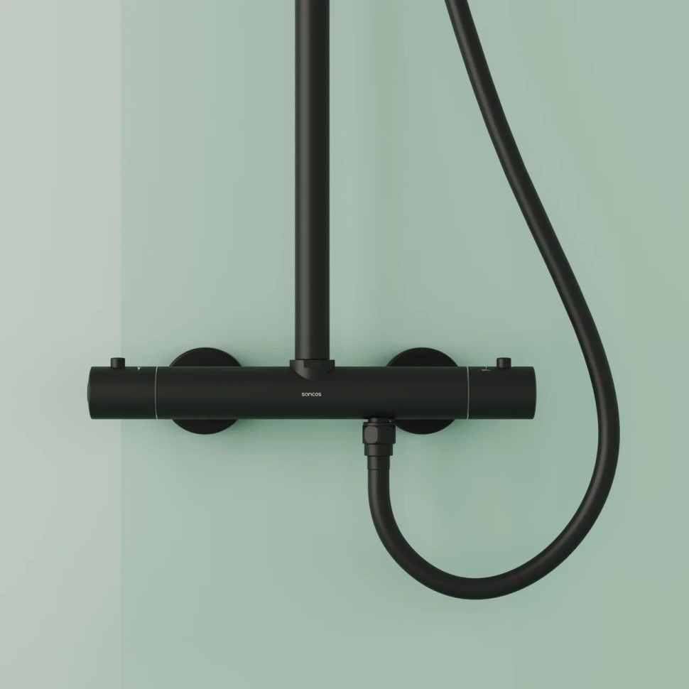 Душевая стойка SANCOS Game для душа с термостатическим смесителем, верхним и ручным душем, цвет черный матовый, арт. SC3002MB