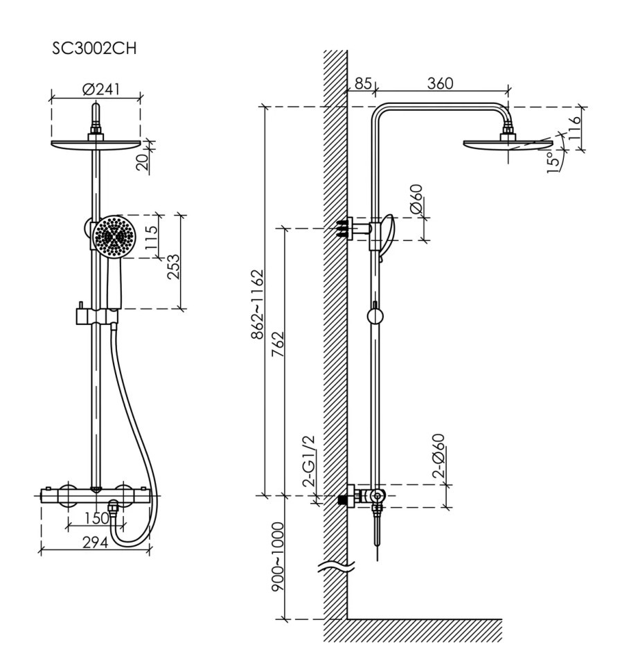 Душевая стойка SANCOS Game для душа с термостатическим смесителем, верхним и ручным душем, цвет черный матовый, арт. SC3002MB