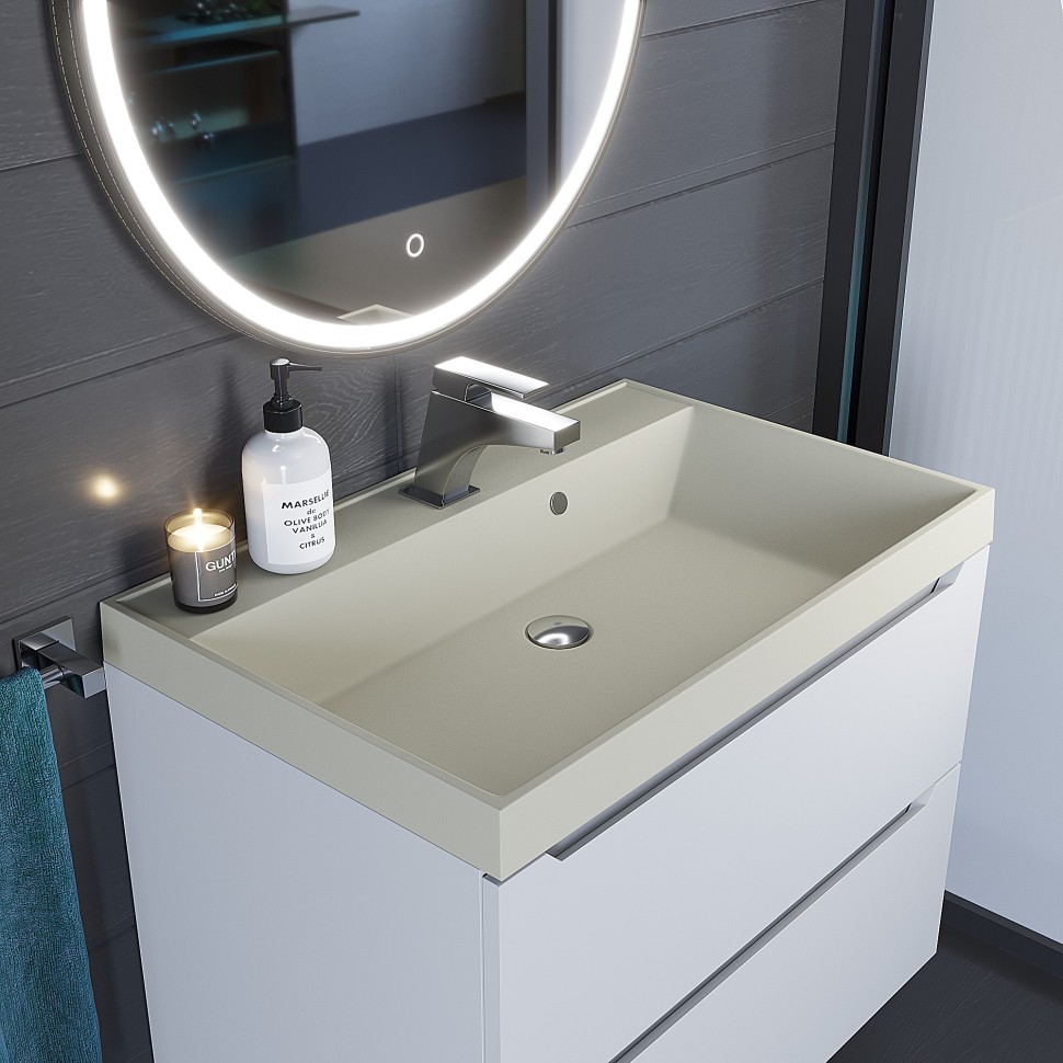 Раковина для ванной 70 см, Uperwood Classic Quartz, кварцевая, бежевая матовая, лён