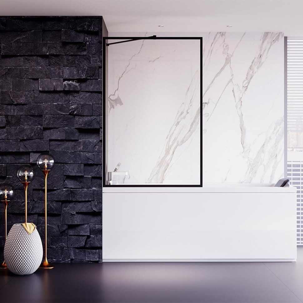 Шторка на ванну Veconi Palau PL-85B, 800x1500, черный, стекло прозрачное