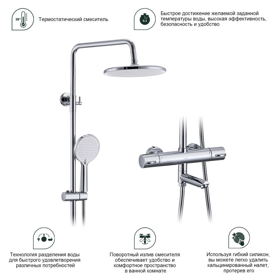 Душевая система Splenka с термостатом для ванны S223.26 Хром