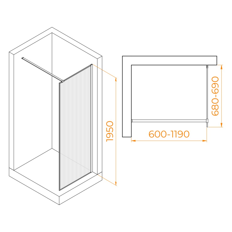 Душевая перегородка RGW WA-08W (Ribbed (Ребристое), 700)