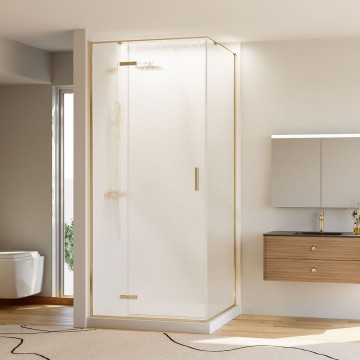 Душевой угол Veconi Rovigo RV-073RG/L, 900х900х1950, золото брашинг, стекло дождь
