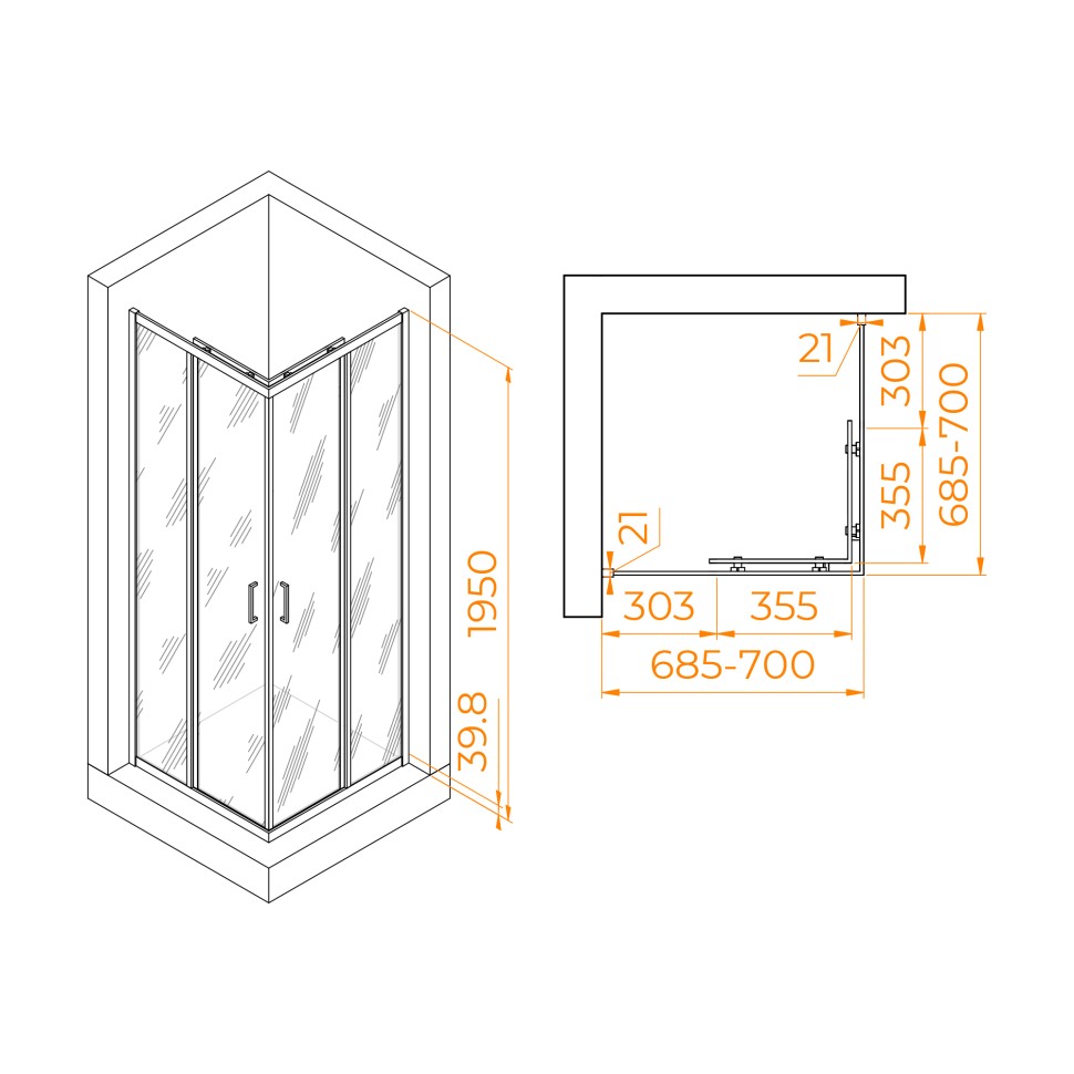 Душевой уголок RGW PA-030 (Прозрачное, 700x700)