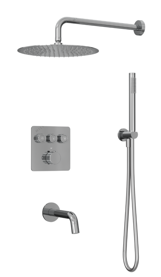 Душевая система скрытого монтажа для ванны и душа MILLEAU Tissage TERMO 3SBIT/801-CR на 3 потока (комплект с монтажным блоком), хром