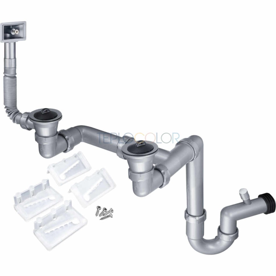 Сифон для стальной мойки накладной, 2-чаши - слив 2"
