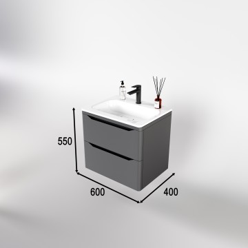 Тумба подвесная STYLE LINE "Марелла 60" (2 ящ.) Люкс антискрейтч серый, PLUS с раковиной Марелла Люкс 600х400