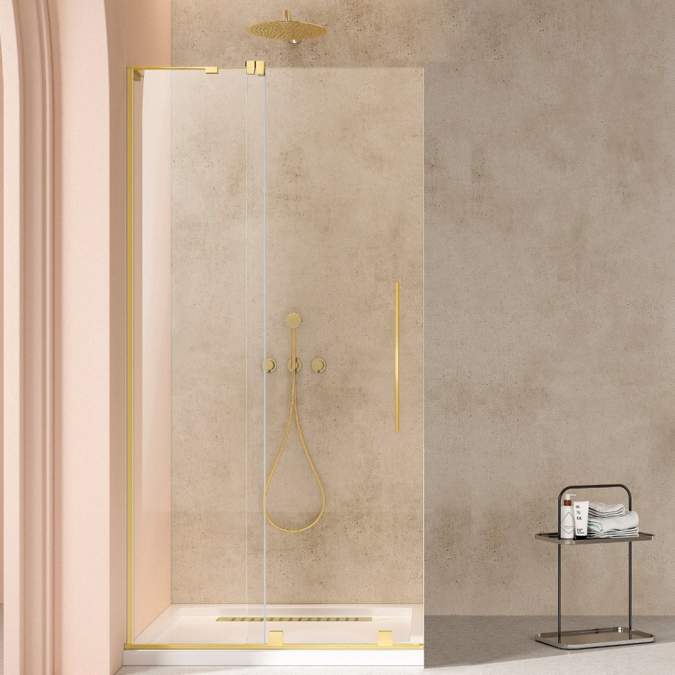 Душевая перегородка Волк-Ин (Walk-In) VSW-4WSL120CLG-L, левая, 1200*2000, брашир. золото, стекло прозрачное