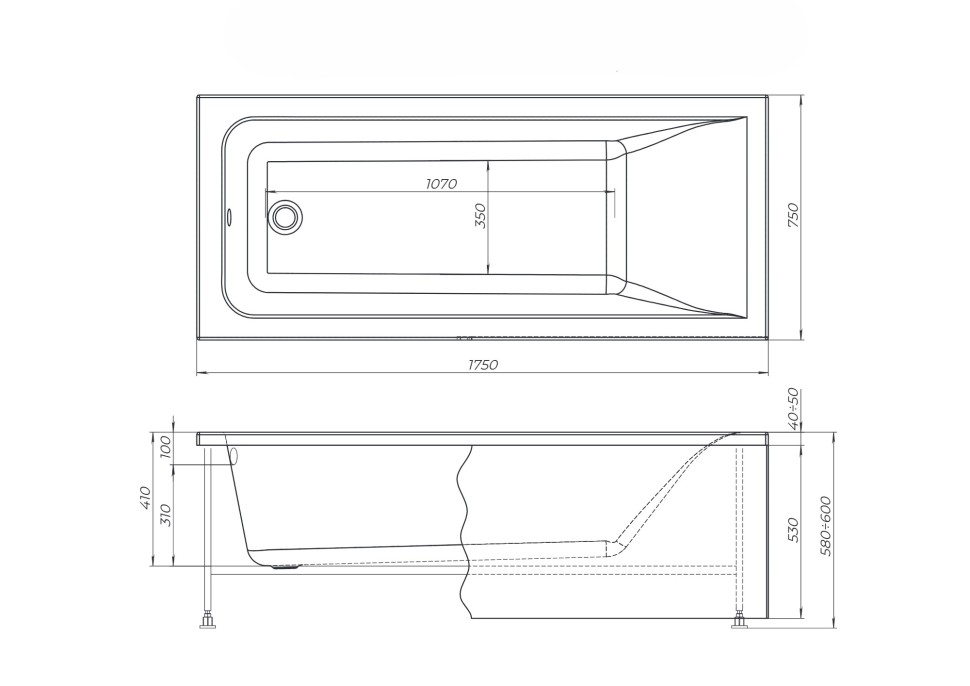 Акриловая ванна с каркасом Uperwood Infinity 175x75 см, белая