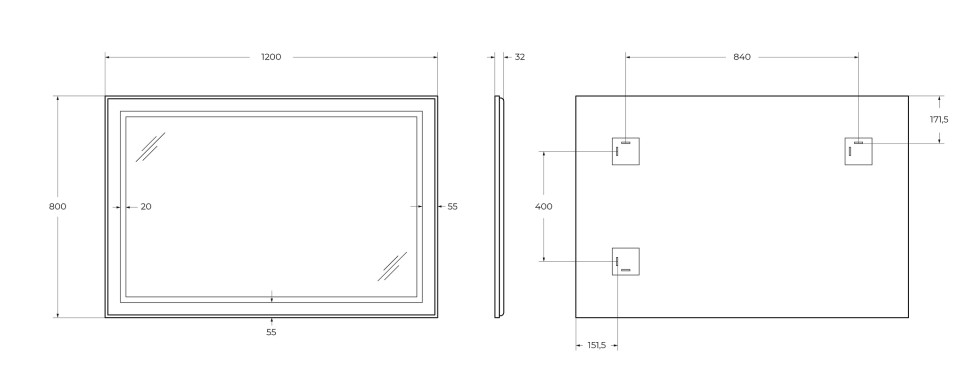 Зеркало BelBagno SPC-KRAFT-1200-800-SENS-NERO