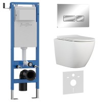 Комплект 3в1 IBERICA BLANCA инсталляция SILENCIO MINI, унитаз BILBAO ALTO белый, кнопка смыва ESTI-R хром глянцевый (IB.001M.BLA.231.213)