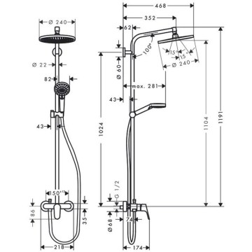 Душевая система Hansgrohe Crometta 102 см, с верхним 240 мм., ручным душем и однорычажным смесителем, цвет: хром S 240 SНР 27269000