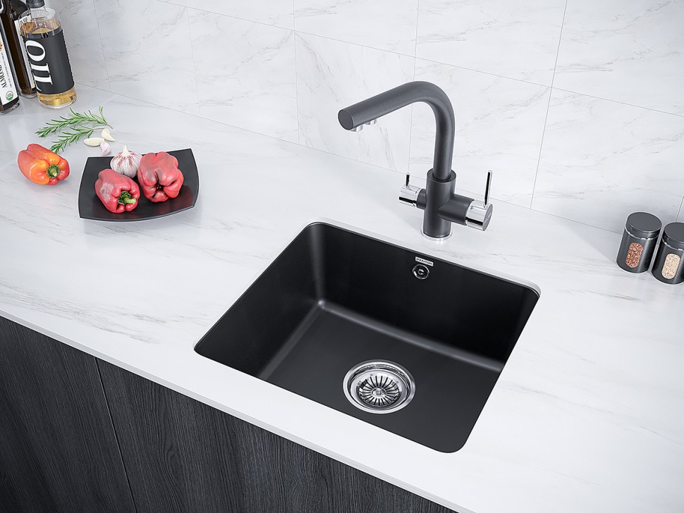 Мойка UNTER, IT-GRANIT, PM204543-BL, черный, 455х435, подст. мон. Paulmark