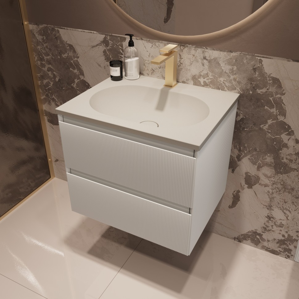 База под раковину Welle 600 подвесная, 2 выкатных ящика soft-close, M.White