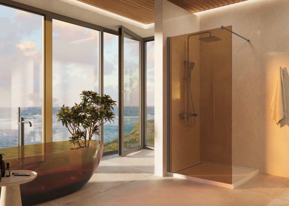 Душевая перегородка Волк-Ин (Walk-In) VSW-1H900GSGM, 900*2000, вороненая сталь, стекло янтарь