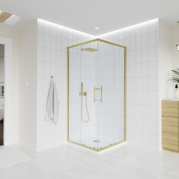 Душевой угол Veconi Evo 300 G, 1000х1000x1950, золото брашинг, прозрачное стекло