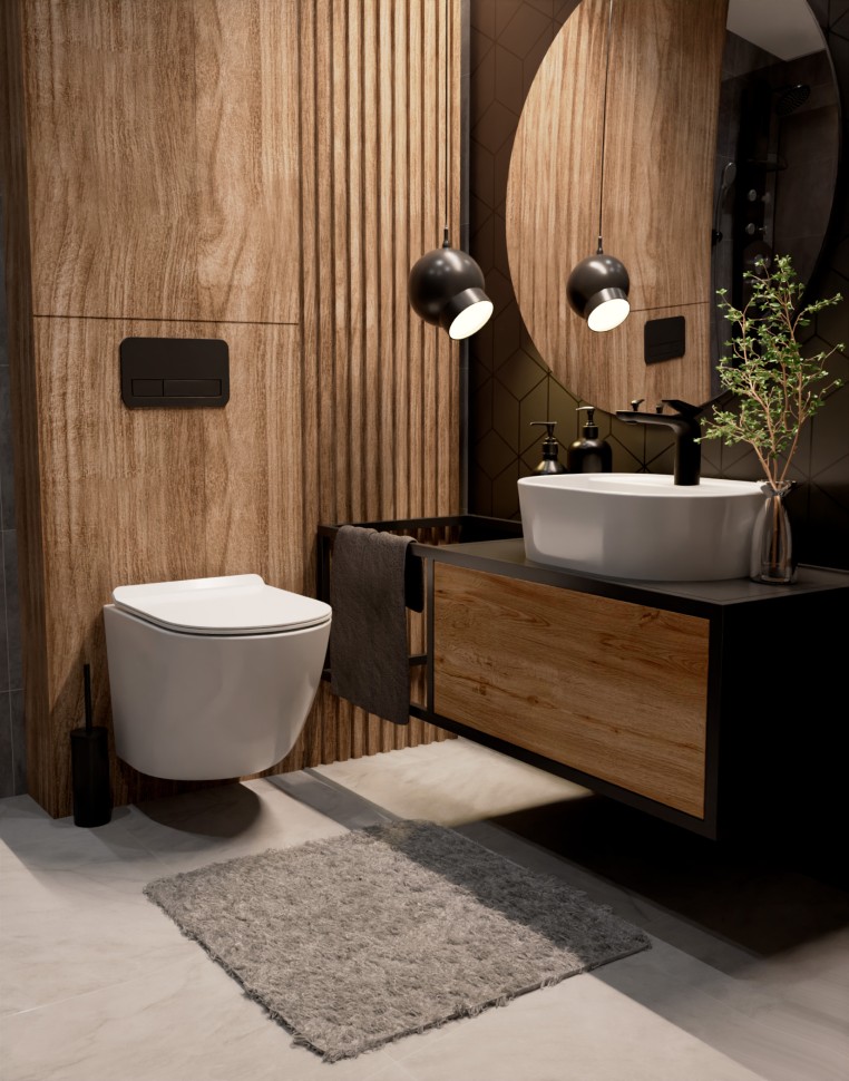 AQM2002 Унитаз подвесной с сиденьем SoftClose, технология смыва Rimless, скрытый крепеж. 490x370x360