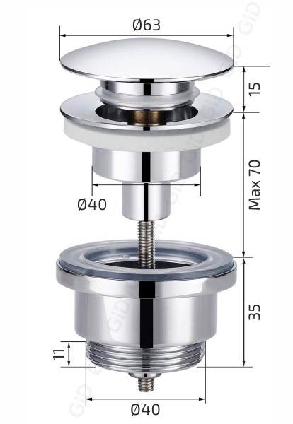 Донный клапан Gid универсальный G-60W 76606K белый 7x7x10