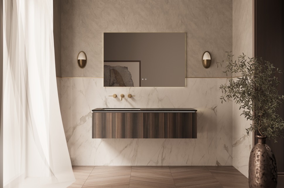 База под раковину Vincea  Luxe 1400 подвесная, 2 выкатных ящика soft close, натуральный орех