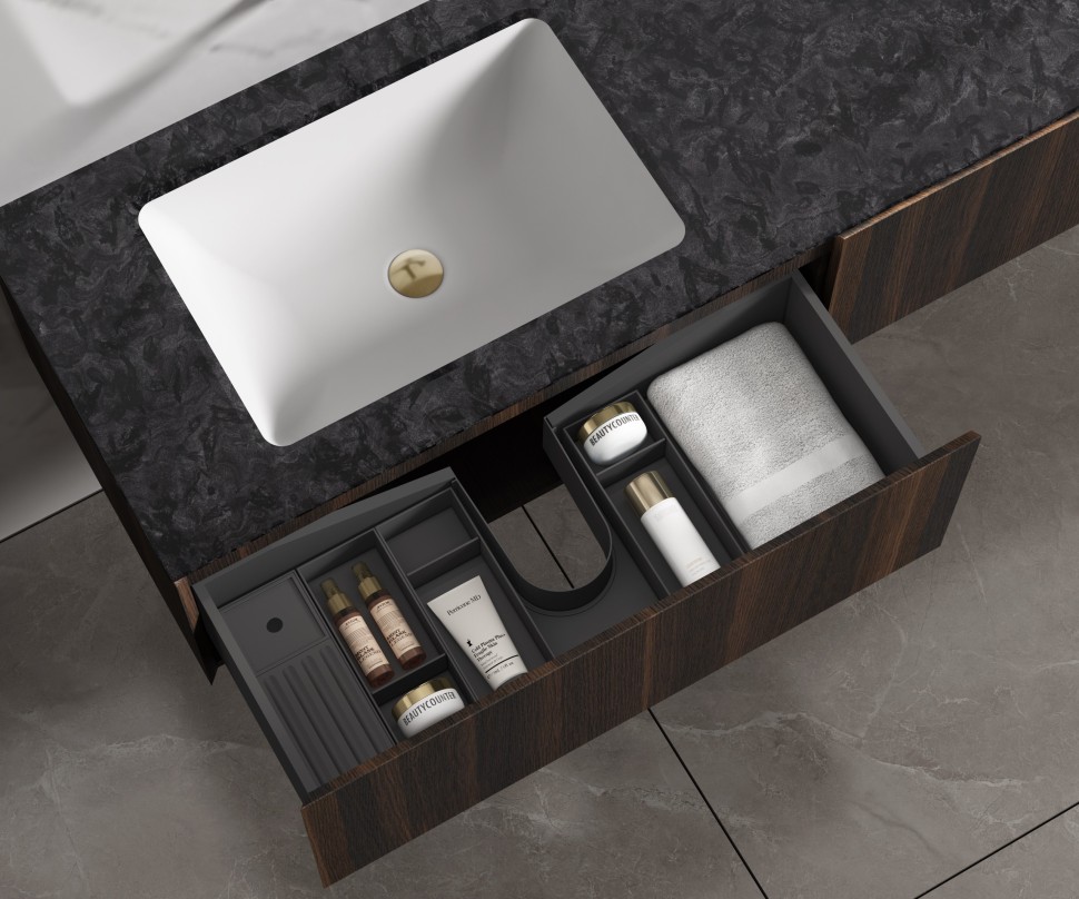 База под раковину Vincea  Luxe 1400 подвесная, 2 выкатных ящика soft close, натуральный орех