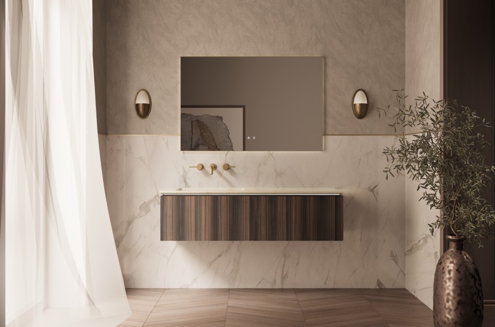 База под раковину Vincea  Luxe 1400 подвесная, 2 выкатных ящика soft close, натуральный орех