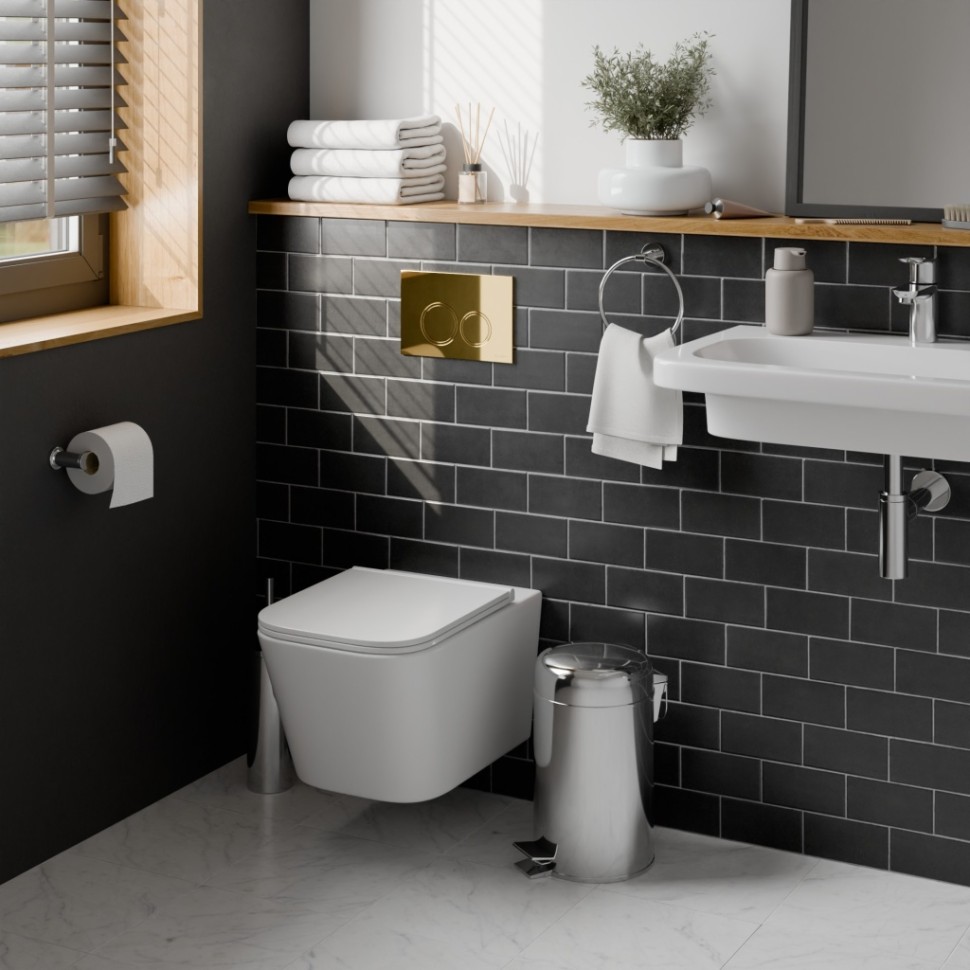 Комплект 3в1 IBERICA BLANCA инсталляция SILENCIO, унитаз TOLEDO ALTO белый, кнопка смыва ESTI-O золото глянцевое (IB001.TLA.231.826)