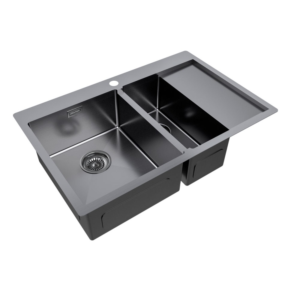 Мойка нерж. сталь KRONER 78/2SF, PM227851-GML, вороненая сталь, левая, 780х510мм, Paulmark