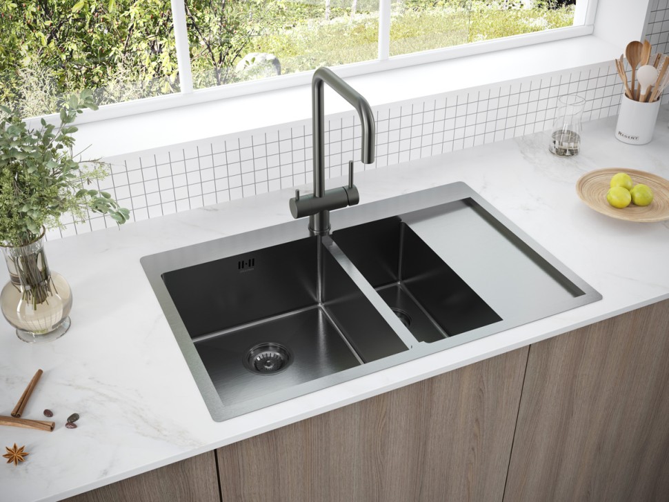 Мойка нерж. сталь KRONER 78/2SF, PM227851-GML, вороненая сталь, левая, 780х510мм, Paulmark